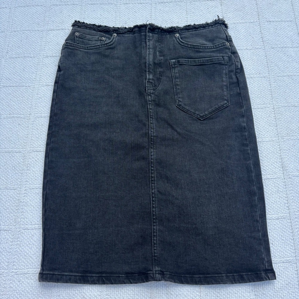 Women's 6 ALL SAINTS Distressed Frayed Black Denim Slim Fit Pencil Skirt